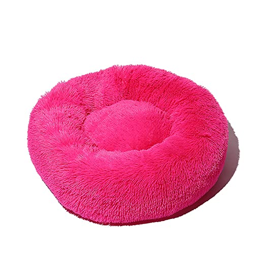 Lukery Hundebett Katzenbett Flauschig Rund aus Plüsch, Kuscheliges Donut Hundekissen und Katzenkissen Weiches Plüsch Hundeliege für Kleine, Mittelgroße und Große Haustiere (70CM,Dunkelrosa) von Lukery