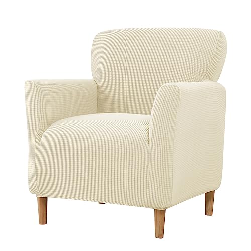 Lukery Jacquard Stretch Sofabezug rutschfest Sofaüberwürfe mit Armlehnen 1 Sitzer, Einfarbig Wohnzimmer All-Inclusive Kleines Sofa/Sesselbezug für Hotel Schlafzimmer Zuhause (Beige) von Lukery