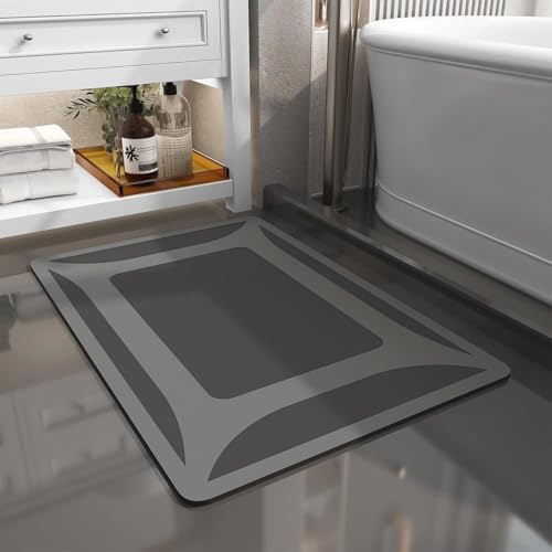 Lukery Kieselgur Badematte rutschfeste, 3D-Geometrie Abwaschbar Schnelltrocknend Absorbierende Bodenmatte, Kieselgur Badematten für Dusche Badewannen Küche (Dunkelgrau,45x75cm) von Lukery