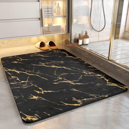 Lukery Kieselgur Badematte rutschfeste, Abwaschbar Schnelltrocknend Absorbierende Bodenmatte, Kieselgur Badematten für Dusche Badewannen Küche (Marmorschwarz,40x60cm) von Lukery