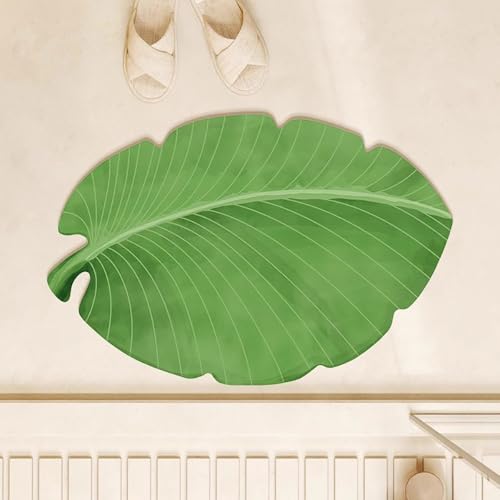 Lukery Kieselgur Badematte rutschfeste, Blattform Schnelltrocknend Absorbierende Bodenmatte, Abwaschbar Kieselgur Badematten für Dusche Badewannen Küche (Bananenblätter,60x90cm) von Lukery