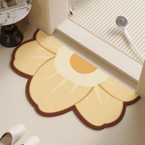 Lukery Kieselgur Badematte rutschfeste, Blütenblatt Abwaschbar Schnelltrocknend Absorbierende Bodenmatte, Kieselgur Badematten für Dusche Badewannen Küche (Gelb,50x80cm) von Lukery