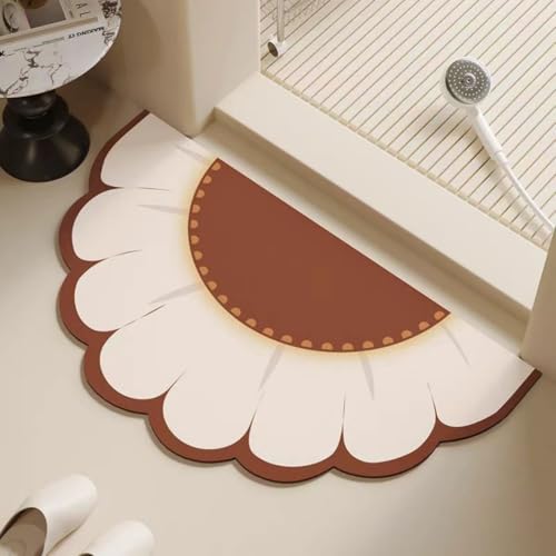 Lukery Kieselgur Badematte rutschfeste, Blütenblatt Abwaschbar Schnelltrocknend Absorbierende Bodenmatte, Kieselgur Badematten für Dusche Badewannen Küche (Weiß 2,50x80cm) von Lukery