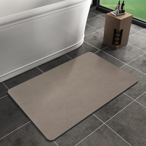 Lukery Kieselgur Badematte rutschfeste, Hautstruktur Abwaschbar Schnelltrocknend Absorbierende Bodenmatte, Kieselgur Badematten für Dusche Badewannen Küche (Khaki,60x120cm) von Lukery