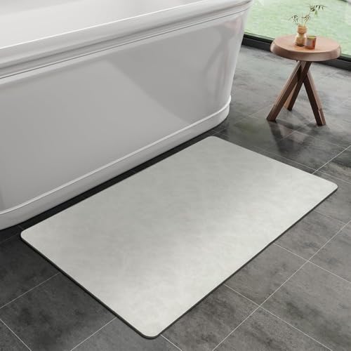 Lukery Kieselgur Badematte rutschfeste, Hautstruktur Abwaschbar Schnelltrocknend Absorbierende Bodenmatte, Kieselgur Badematten für Dusche Badewannen Küche (Weiß,50x80cm) von Lukery