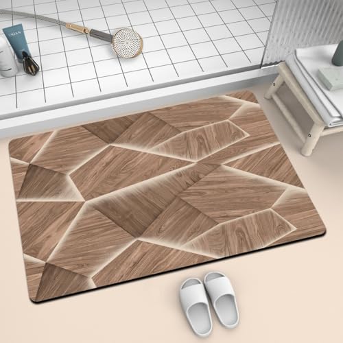 Lukery Kieselgur Badematte rutschfeste, Patchwork-Drucke Abwaschbar Schnelltrocknend Absorbierende Bodenmatte, Kieselgur Badematten für Dusche Badewannen Küche (Hellbraun,60x90cm) von Lukery