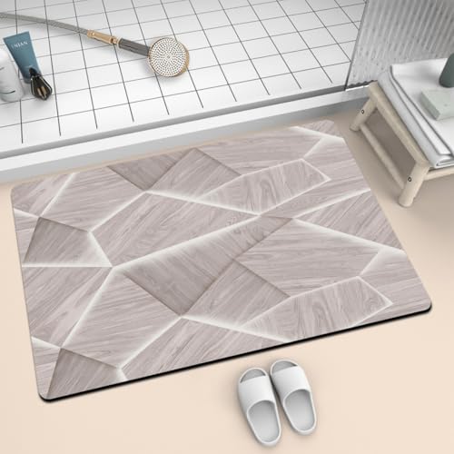 Lukery Kieselgur Badematte rutschfeste, Patchwork-Drucke Abwaschbar Schnelltrocknend Absorbierende Bodenmatte, Kieselgur Badematten für Dusche Badewannen Küche (Hellgrau,60x90cm) von Lukery