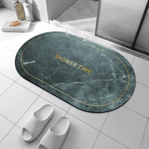 Lukery Kieselgur Badematte rutschfeste, Schnelltrocknend Absorbierende Bodenmatte, Abwaschbar Kieselgur Badematten für Dusche Badewannen Küche |Moderner Marmor (#C Dunkelgrün,60x90cm) von Lukery