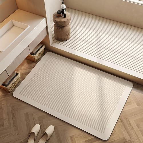 Lukery Kieselgur Badematte rutschfeste, Schnelltrocknend Super Absorbierende Bodenmatte, Beige Abwaschbar Kieselgur Badematten für Dusche, Badewannen, Küche (50x80cm,Fäden) von Lukery