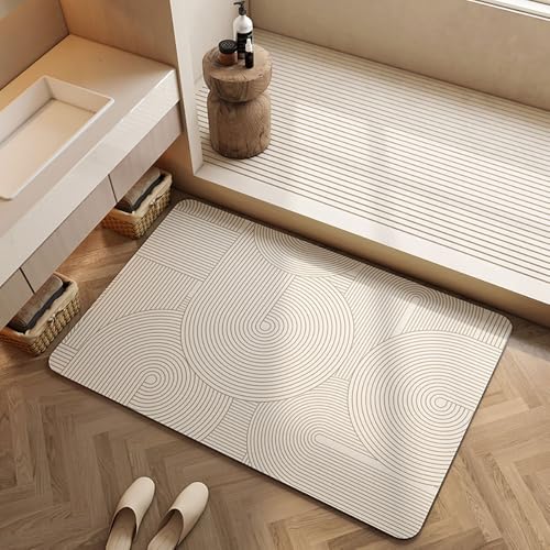 Lukery Kieselgur Badematte rutschfeste, Schnelltrocknend Super Absorbierende Bodenmatte, Beige Abwaschbar Kieselgur Badematten für Dusche, Badewannen, Küche (50x80cm,Kreis) von Lukery