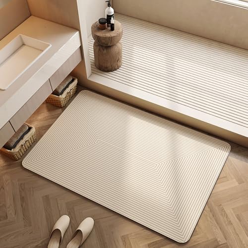 Lukery Kieselgur Badematte rutschfeste, Schnelltrocknend Super Absorbierende Bodenmatte, Beige Abwaschbar Kieselgur Badematten für Dusche, Badewannen, Küche (50x80cm,Rechteck) von Lukery