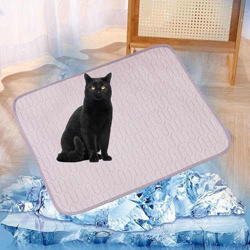 Lukery Kühlmatte für Hunde Katze, Kühlbett für Sommer Natürliche Kühlung Hundekühlmatte Waschbar Kühlendes Hundebett Eisseide für Zuhause Unterwegs oder im Auto (L-70 * 55cm,Grau) von Lukery