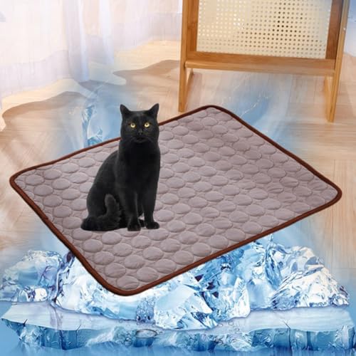 Lukery Kühlmatte für Hunde Katze, Kühlbett für Sommer Natürliche Kühlung Hundekühlmatte Waschbar Kühlendes Hundebett Eisseide für Zuhause Unterwegs oder im Auto (S-50x40cm),Braun von Lukery