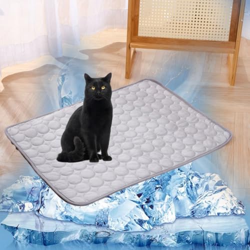 Lukery Kühlmatte für Hunde Katze, Kühlbett für Sommer Natürliche Kühlung Hundekühlmatte Waschbar Kühlendes Hundebett Eisseide für Zuhause Unterwegs oder im Auto (S-50x40cm),Grau von Lukery