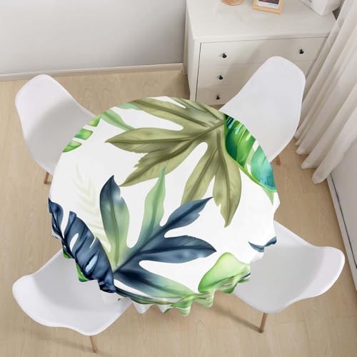 Lukery Rund Tischdecke, 3D Blume-Blatt Tischdecke Abwaschbar Splash and Stain Tischtuch, Resistant Gartentischdecke Tisch Schutz für Speisesaal, Küche (Blatt 6,150cm) von Lukery