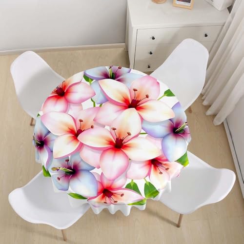 Lukery Rund Tischdecke, 3D Blume-Blatt Tischdecke Abwaschbar Splash and Stain Tischtuch, Resistant Gartentischdecke Tisch Schutz für Speisesaal, Küche (Blüte 7,180cm) von Lukery
