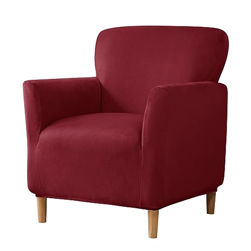 Lukery Samt Stretch Sofabezug rutschfest Sofaüberwürfe mit Armlehnen 1 Sitzer, Einfarbig Wohnzimmer All-Inclusive Kleines Sofa/Sesselbezug für Hotel Schlafzimmer Zuhause (Burgunderrot) von Lukery