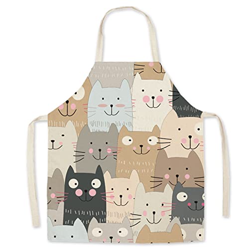 Lukery Schürze für Damen Herren Kinder, Druck Küchenschürze Lustig Weich Schürzen Latzschürze Grillschürze zum Kochen, Backen, Gartenarbeit (Khaki Katze,Erwachsene- 68x55cm) von Lukery