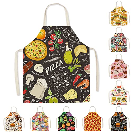 Lukery Schürze für Damen Herren Kinder, Gourmet Muster Druck Küchenschürze Lustig Weich Schürzen Latzschürze Grillschürze zum Backen, Kochen, Gartenarbeit- (Pizza 1,Erwachsene- 68x55cm) von Lukery