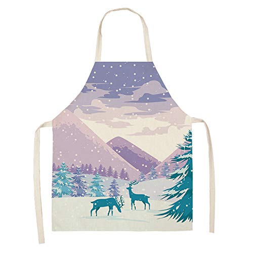 Lukery Schürze für Damen Herren Kinder, Rentier Druck Küchenschürze Lustig Weich Schürzen Latzschürze Grillschürze zum Backen, Kochen, Gartenarbeit- (Schneeberg,Erwachsene- 68x55cm) von Lukery