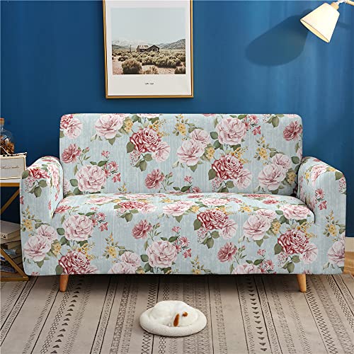 Lukery Sofabezug für 1/2/3/4 Sitzer, 3D Blumen Druck Eck Stretch-Sofabezug Anti-Rutsch Waschbar Möbelschutz Dehnbar Elastischer Couchbezug für Haustiere/Katze/Hund (Rosa Blumen,1 Sitzer) von Lukery