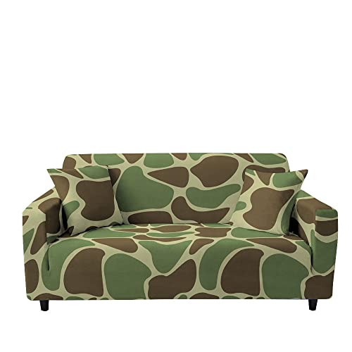 Lukery Sofabezug für 1/2/3/4 Sitzer, 3D Camouflage Druck Eck Stretch-Sofabezug Anti-Rutsch Waschbar Möbelschutz Dehnbar Elastischer Couchbezug für Haustiere/Katze/Hund (1 Sitzer,Grün) von Lukery