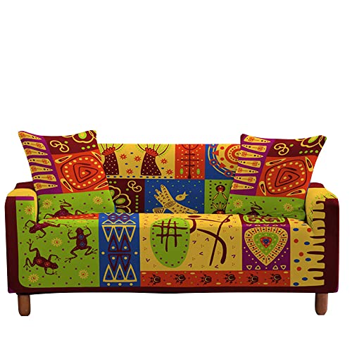 Lukery Sofabezug für 1/2/3/4 Sitzer, 3D Retro Druck Eck Stretch-Sofabezug Anti-Rutsch Waschbar Möbelschutz Dehnbar Elastischer Couchbezug für Haustiere/Katze/Hund (2 Sitzer,Ethnizität 1) von Lukery