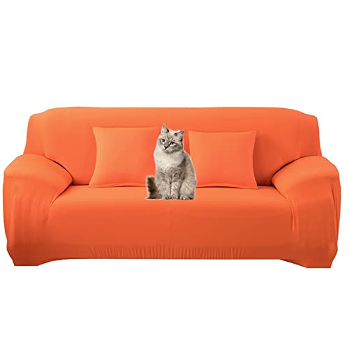 Lukery Sofabezug für 1/2/3/4 Sitzer, Unifarben Eck Stretch-Sofabezug Anti-Rutsch Waschbar Möbelschutz Dehnbar Elastischer Couchbezug für Haustiere/Katze/Hund (3 Sitzer,Orange) von Lukery