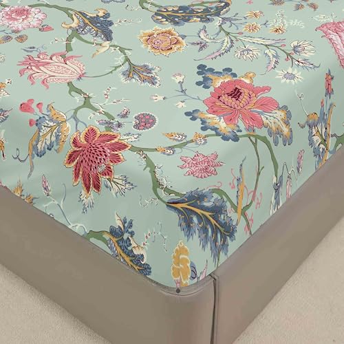 Lukery Spannbettlaken Blumendruck Verdickter Bettlaken 30cm Extra Tiefe Tasche Elastisch Spannbetttuch Weich und Atmungsaktiv für Boxspringbett Dicke Matratzen (Frühling,160x200cm) von Lukery