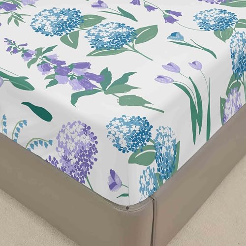 Lukery Spannbettlaken Blumendruck Verdickter Bettlaken 30cm Extra Tiefe Tasche Elastisch Spannbetttuch Weich und Atmungsaktiv für Boxspringbett Dicke Matratzen (Glyzinie,140x200cm) von Lukery