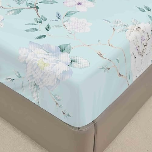 Lukery Spannbettlaken Blumendruck Verdickter Bettlaken 30cm Extra Tiefe Tasche Elastisch Spannbetttuch Weich und Atmungsaktiv für Boxspringbett Dicke Matratzen (Pfingstrose,180x200cm) von Lukery