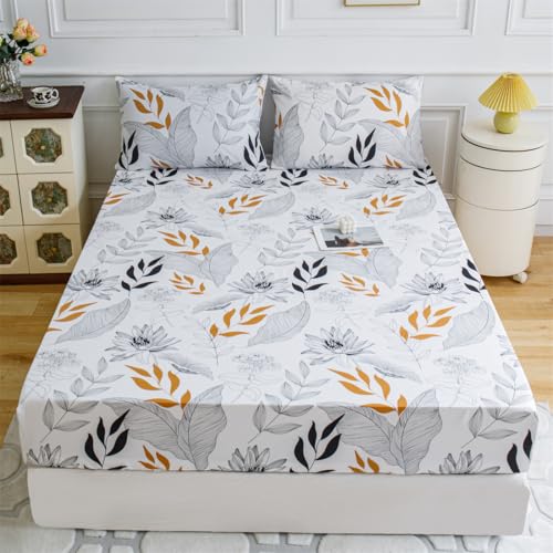 Lukery Spannbettlaken Blumenmuster Verdickter Bettlaken 25cm Extra Tiefe Tasche Elastisch Spannbetttuch Weich und Atmungsaktiv für Boxspringbett Dicke Matratzen (grau,200x200cm) von Lukery
