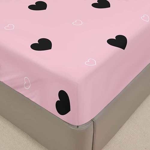 Lukery Spannbettlaken Modernes Design Verdickter Bettlaken 30cm Extra Tiefe Tasche Elastisch Spannbetttuch Weich und Atmungsaktiv für Boxspringbett Dicke Matratzen (Schwarzes Herz,120x200cm) von Lukery