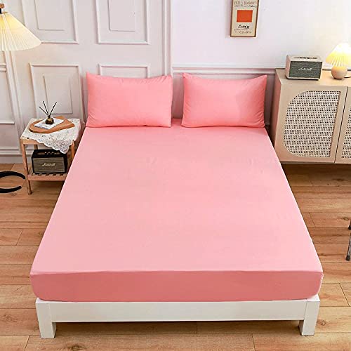 Lukery Spannbettlaken Polyester Verdickter Unifarben Bettlaken 27cm Extra Tiefe Tasche Elastisch Spannbetttuch Weich und Atmungsaktiv für Boxspringbett Dicke Matratzen (Helles Rosa,120x200cm) von Lukery