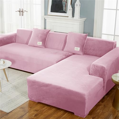 Lukery Stretch Sofabezug rutschfest Sofaüberwürfe mit Armlehnen, Samt Universal Wohnzimmer All-Inclusive Ecksofa L Form Sofa/Sesselbezug für Hotel Schlafzimmer Zuhause (Rosa,1 Sitzer) von Lukery