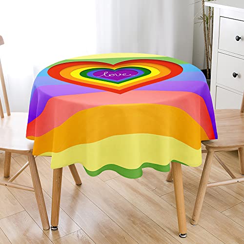 Lukery Tischdecke Abwaschbar Gartentischdecke, Tischdecke Rund Tischdecken 3D Regenbogen-Muster Tischtuch Outdoor Indoor, Tisch Schutz für Geburtstag Hochzeit Festival (Liebe,Durchmesser 90cm) von Lukery