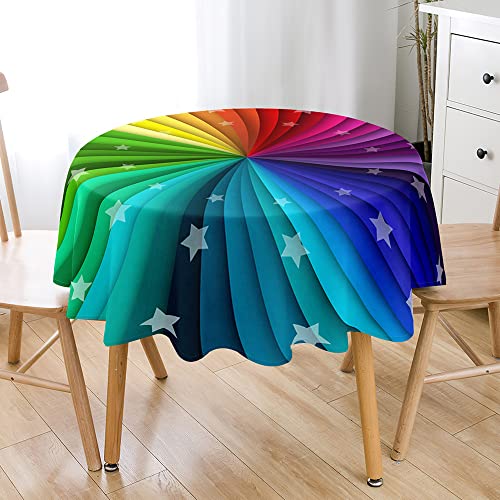 Lukery Tischdecke Abwaschbar Gartentischdecke, Tischdecke Rund Tischdecken 3D Regenbogen-Muster Tischtuch Outdoor Indoor, Tisch Schutz für Geburtstag Hochzeit Festival (Stern,Durchmesser 160cm) von Lukery