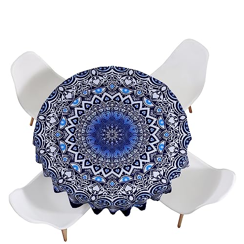 Lukery Tischdecke Abwaschbar Gartentischdecke, Tischdecke Rund Tischdecken Tischtuch Outdoor Indoor, 3D Mandala Tisch Schutz für Geburtstag Hochzeit Festival (Durchmesser 110cm,Blau gerendert) von Lukery