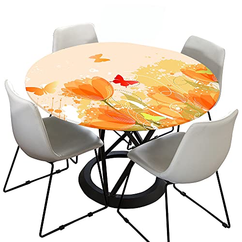 Lukery Tischdecke Abwaschbar Lotuseffekt Gartentischdecke, 3D-Tulpe Gummiband Tischdecke Rund Tischdecken Tischtuch für Outdoor Indoor Schutz (Durchmesser 120cm,Orange) von Lukery