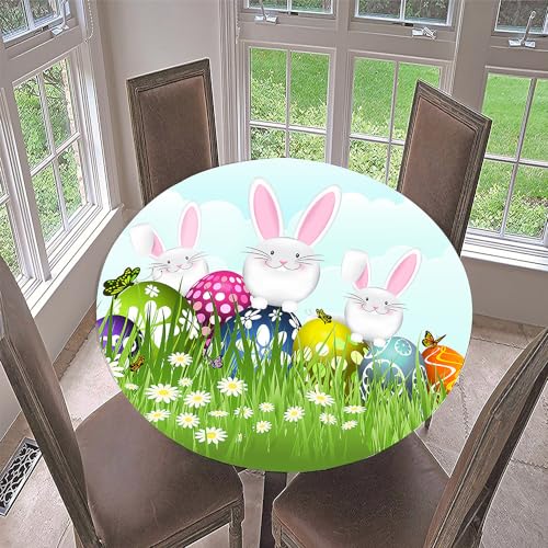 Lukery Tischdecke Rund Abwaschbar Lotuseffekt Gartentischdecke, 3D Osterhase Gummiband Tischdecke Rund Tischdecken Tischtuch für Indoor Schutz (DREI Kaninchen,160cm) von Lukery
