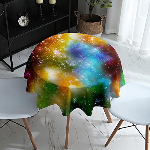 Lukery Tischdecke Rund Moderner Stil Tischdecke Wasserdicht Anti-Falten 3D Weltraum-Muster Table Cloth für Küche, Esstisch, Couchtisch, Parteien, Abendessen (Glitzern,Durchmesser 130cm) von Lukery