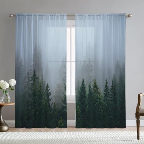 Lukery Transparent Vorhänge Wohnzimmer, 2 Stück 3D Druck Lang Halbtransparent Gardinen Vorhänge Durchsichtig für Fenster Küche Wohnzimmer Landhaus (Grau Grün,108x215cm) von Lukery