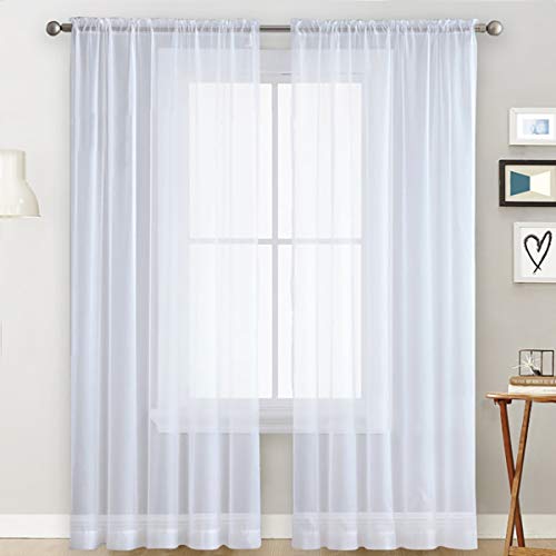 Lukery Transparent Vorhänge Wohnzimmer 2er Set, Lang Halbtransparent Gardinen Vorhänge Durchsichtig für Fenster Küche Wohnzimmer Landhaus (140x260cm,Weiß) von Lukery