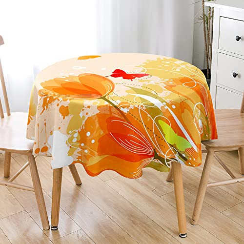 Lukery Tulpen 3D Tischdecke Abwaschbar Gartentischdecke, Tischdecke Rund Tischdecken Tischtuch Outdoor Indoor, Tisch Schutz für Geburtstag Hochzeit Festival (Orange,Durchmesser 120cm) von Lukery