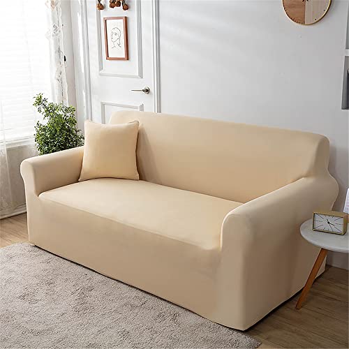 Lukery Unifarben Sofabezug für 1/2/3/4 Sitzer, Eck Stretch-Sofabezug Anti-Rutsch Waschbar Möbelschutz Dehnbar Elastischer Couchbezug für Wohnzimmer (2 Sitzer,beige) von Lukery