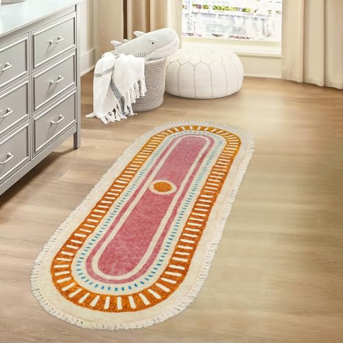 Lukinbox Boho-Badezimmerläufer mit Fransen, 5 x 15 cm, oval, sonnenwaschbar, Flurläufer, extra lang, weich, rutschfest, Regenbogen-Teppich für Küche, Waschküche, Eingangsbereich Lukinbox Boho-Badezimmerläufer mit Fransen, 5 x 15 cm, oval, sonnenwaschbar, Flurläufer, extra lang, weich, rutschfest, Regenbogen-Teppich für Küche, Waschküche, Eingangsbereich von Lukinbox