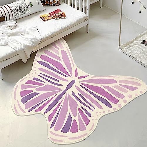 Lukinbox Schmetterling-Kinderteppich für Mädchen-Schlafzimmer, lila, waschbar, weicher Kinderteppich, rutschfeste Spielmatte, Teppich für Spielzimmer, Kinderzimmer, 122 x 130 cm von Lukinbox