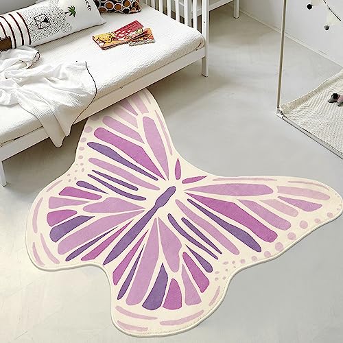 Lukinbox Schmetterlingsteppich für Mädchenzimmer, waschbar, weich, rutschfest, Spielmatte, Teppich für Spielzimmer, Kinderzimmer, 122 x 13 cm, Violett von Lukinbox