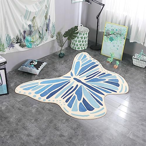Lukinbox Schmetterling-Kinderteppiche für Mädchen-Schlafzimmer, ultraweich, Kinder-Spielmatte für Kinderzimmer, blau, rutschfester Kinderzimmerteppich für Spielzimmer, 91 x 102 cm von Lukinbox