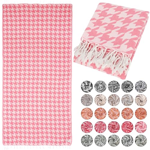 Lukkum® Oeko-TEX® Krähenfuss Leo Pestemal Strandtuch Saunatuch Badetuch Hamamtuch Groß Baumwolle Duschtuch Handtuch Fouta Pareo Yoga Decke Sporttuch Sarong (Flamingo Pink, Pepita 185 x 90cm) von Lukkum